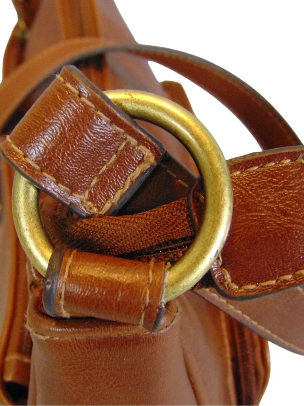 Vintage John Romaine Leather Crossbody Bag Brown Brass Shoulder Purse